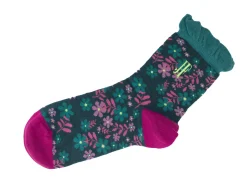 Fluevog Shoes Purrcy Vog Socks | Floral Ruffle Sock Teal/Pink Cheap