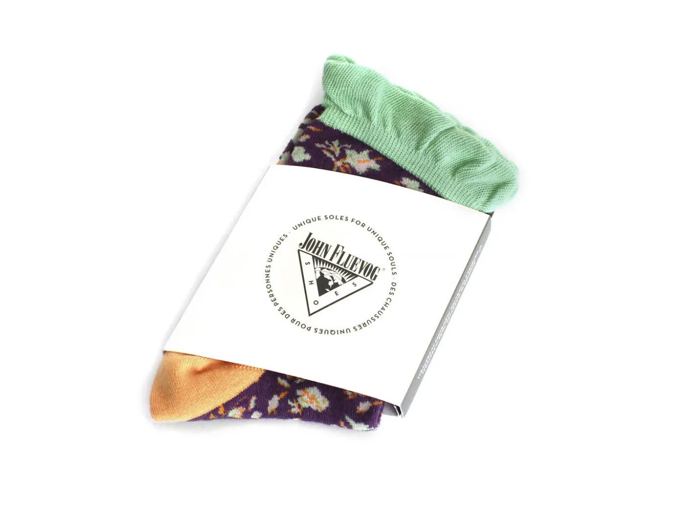 Fluevog Shoes Purrcy Vog Socks | Floral Ruffle Sock Purple/Orange Hot