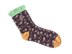 Fluevog Shoes Purrcy Vog Socks | Floral Ruffle Sock Purple/Orange Hot