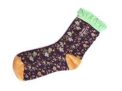 Fluevog Shoes Purrcy Vog Socks | Floral Ruffle Sock Purple/Orange Hot