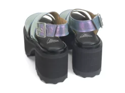 Fluevog Shoes Razzle | Platform Sandal Blue Metallic Sale