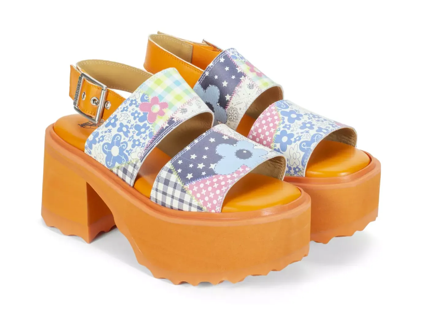 Fluevog Shoes Razzle | Platform Sandal Patchwork/Orange Clearance
