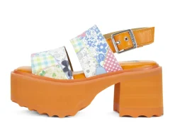Fluevog Shoes Razzle | Platform Sandal Patchwork/Orange Clearance