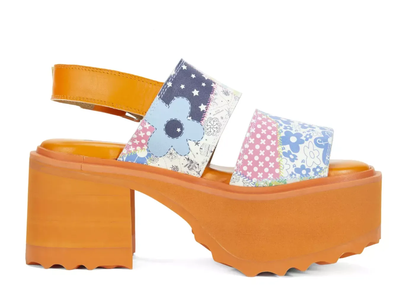 Fluevog Shoes Razzle | Platform Sandal Patchwork/Orange Clearance