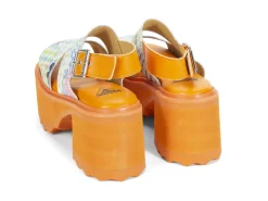 Fluevog Shoes Razzle | Platform Sandal Patchwork/Orange Clearance