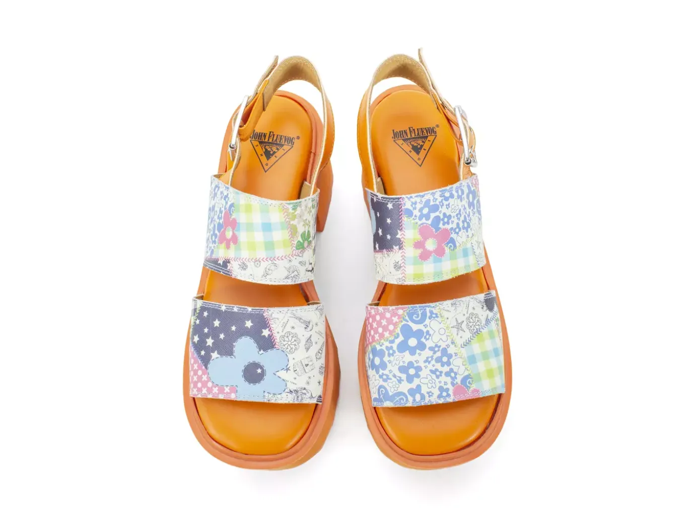 Fluevog Shoes Razzle | Platform Sandal Patchwork/Orange Clearance