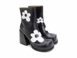 Fluevog Shoes Rory | Flower Zip-Up Boot Black/White Floral Outlet