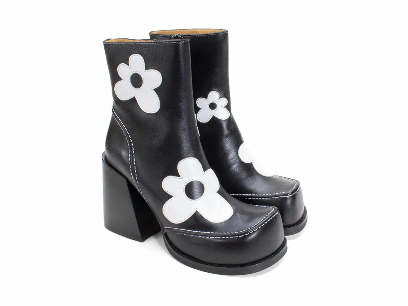 Fluevog Shoes Rory | Flower Zip-Up Boot Black/White Floral Outlet