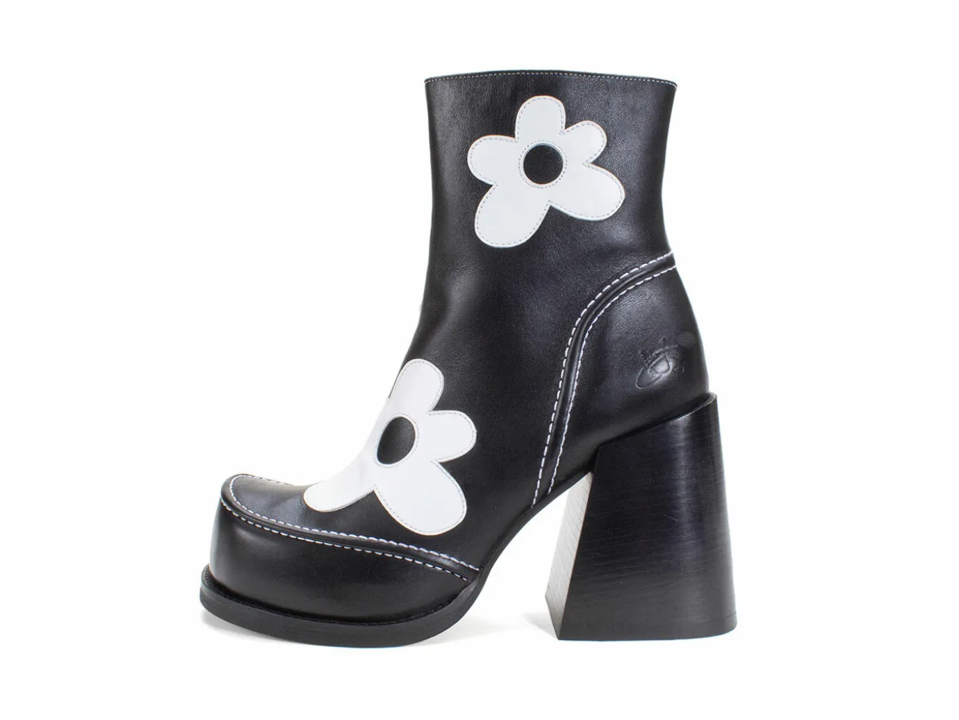 Fluevog Shoes Rory | Flower Zip-Up Boot Black/White Floral Outlet