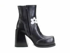 Fluevog Shoes Rory | Flower Zip-Up Boot Black/White Floral Outlet