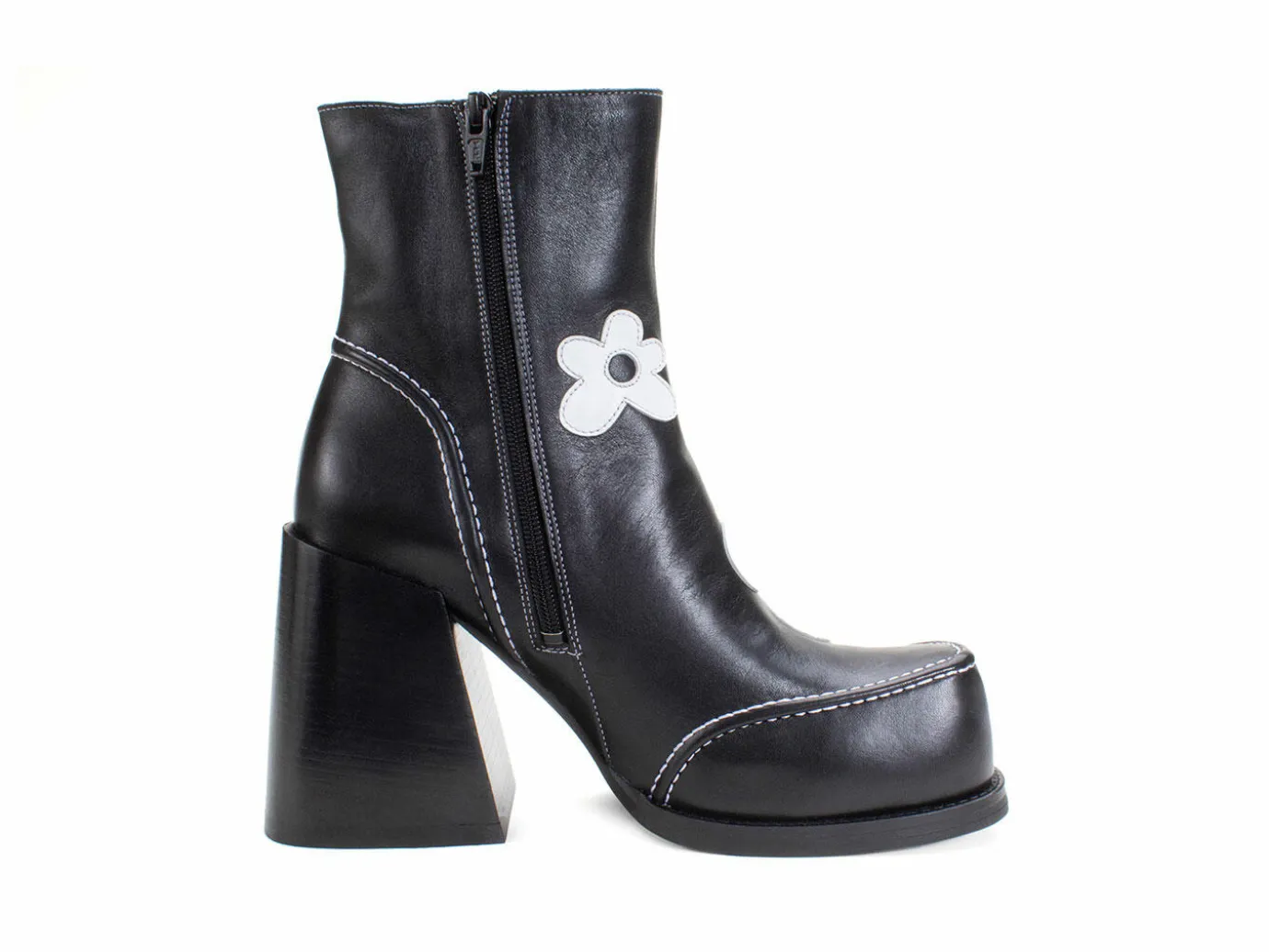 Fluevog Shoes Rory | Flower Zip-Up Boot Black/White Floral Outlet