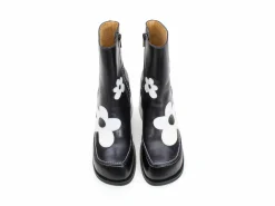 Fluevog Shoes Rory | Flower Zip-Up Boot Black/White Floral Outlet