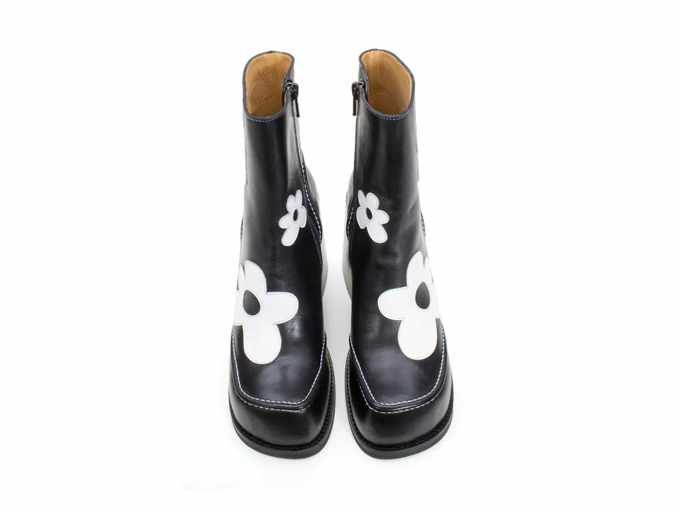 Fluevog Shoes Rory | Flower Zip-Up Boot Black/White Floral Outlet