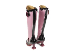 Fluevog Shoes Sugarcandy | Tall Buckle Boot With Zipper Pink/Black Outlet