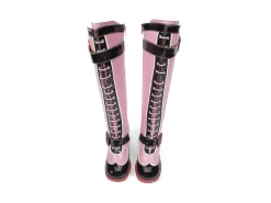 Fluevog Shoes Sugarcandy | Tall Buckle Boot With Zipper Pink/Black Outlet