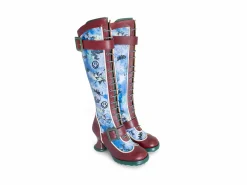 Fluevog Shoes Sugarcandy | Tall Buckle Boot With Zipper Burgundy/Graffiti Flash Sale