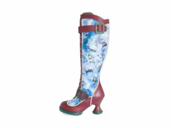 Fluevog Shoes Sugarcandy | Tall Buckle Boot With Zipper Burgundy/Graffiti Flash Sale