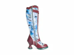 Fluevog Shoes Sugarcandy | Tall Buckle Boot With Zipper Burgundy/Graffiti Flash Sale