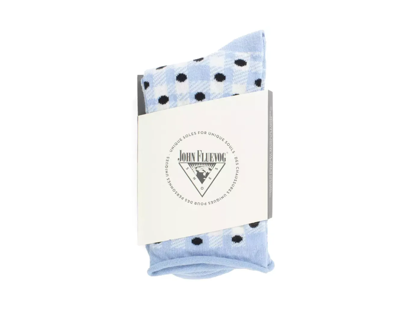 Fluevog Shoes Valentina Vog Socks | Gingham Polka Dot Sock Off White/Blue/Black Best
