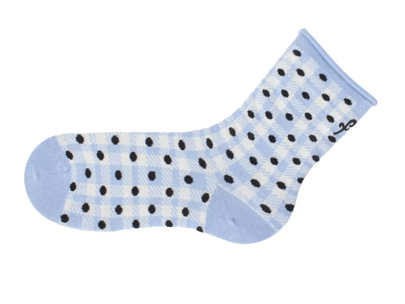 Fluevog Shoes Valentina Vog Socks | Gingham Polka Dot Sock Off White/Blue/Black Best