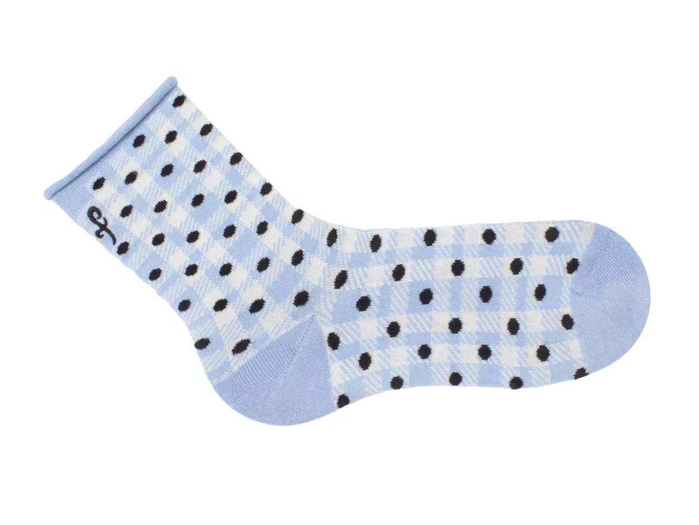 Fluevog Shoes Valentina Vog Socks | Gingham Polka Dot Sock Off White/Blue/Black Best