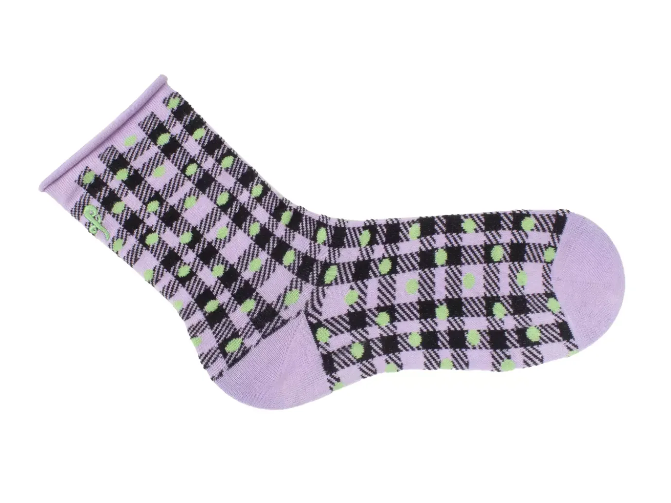 Fluevog Shoes Valentina Vog Socks | Gingham Polka Dot Sock Black/Purple/Green Best Sale