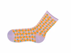 Fluevog Shoes Valentina Vog Socks | Gingham Polka Dot Sock Orange/Lavender Sale