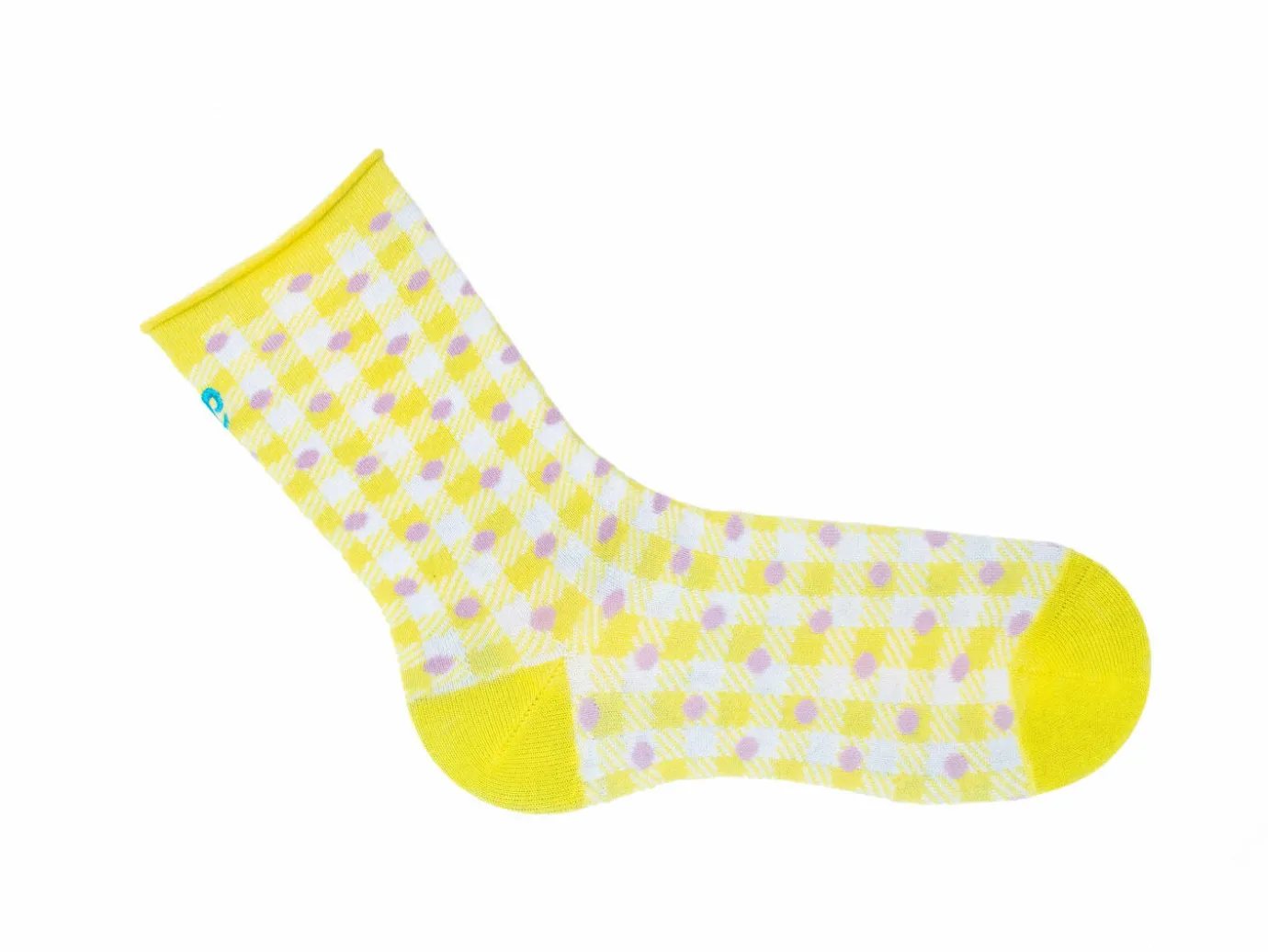 Fluevog Shoes Valentina Vog Socks | Gingham Polka Dot Sock Yellow/White Best Sale