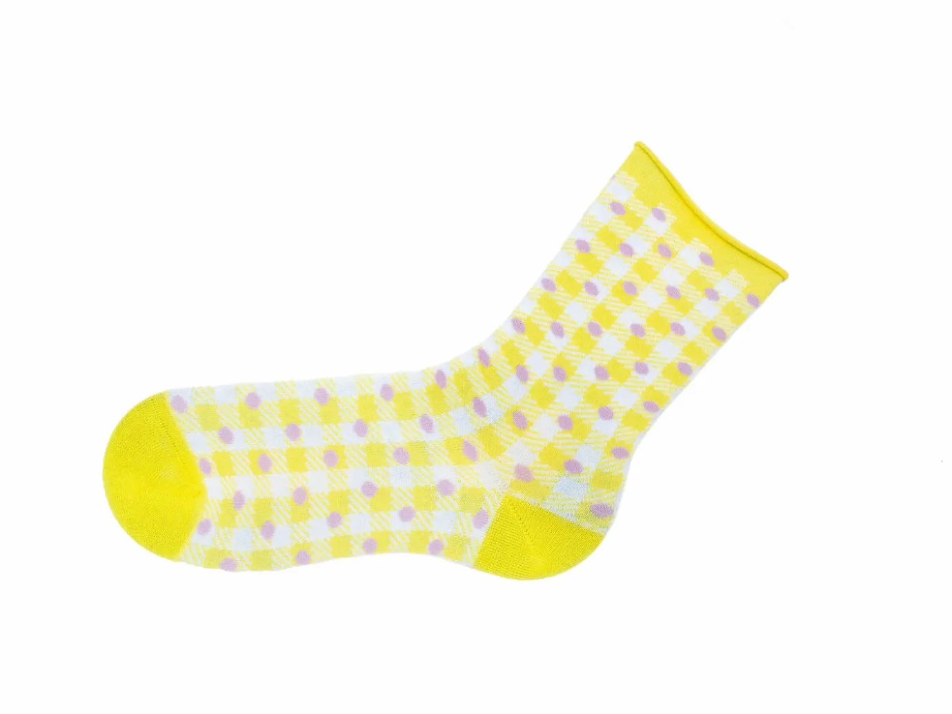 Fluevog Shoes Valentina Vog Socks | Gingham Polka Dot Sock Yellow/White Best Sale