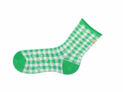 Fluevog Shoes Valentina Vog Socks | Gingham Polka Dot Sock White/Green Shop