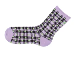 Fluevog Shoes Valentina Vog Socks | Gingham Polka Dot Sock Black/Purple/Green Flash Sale