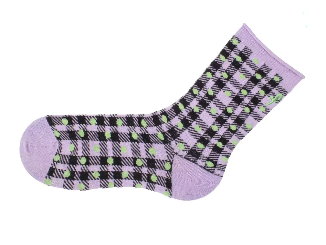 Fluevog Shoes Valentina Vog Socks | Gingham Polka Dot Sock Black/Purple/Green Flash Sale