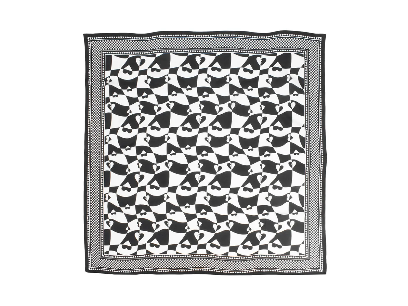 Fluevog Shoes Warped Hearts Scarf | Large Silk Scarf Black/White Fashion