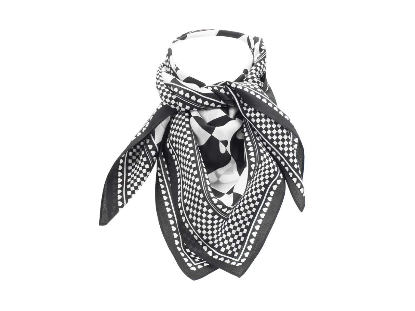 Fluevog Shoes Warped Hearts Scarf | Large Silk Scarf Black/White Fashion