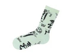 Fluevog Shoes Wolfie Vog Socks | Custom Graffiti Print Sock Green Outlet