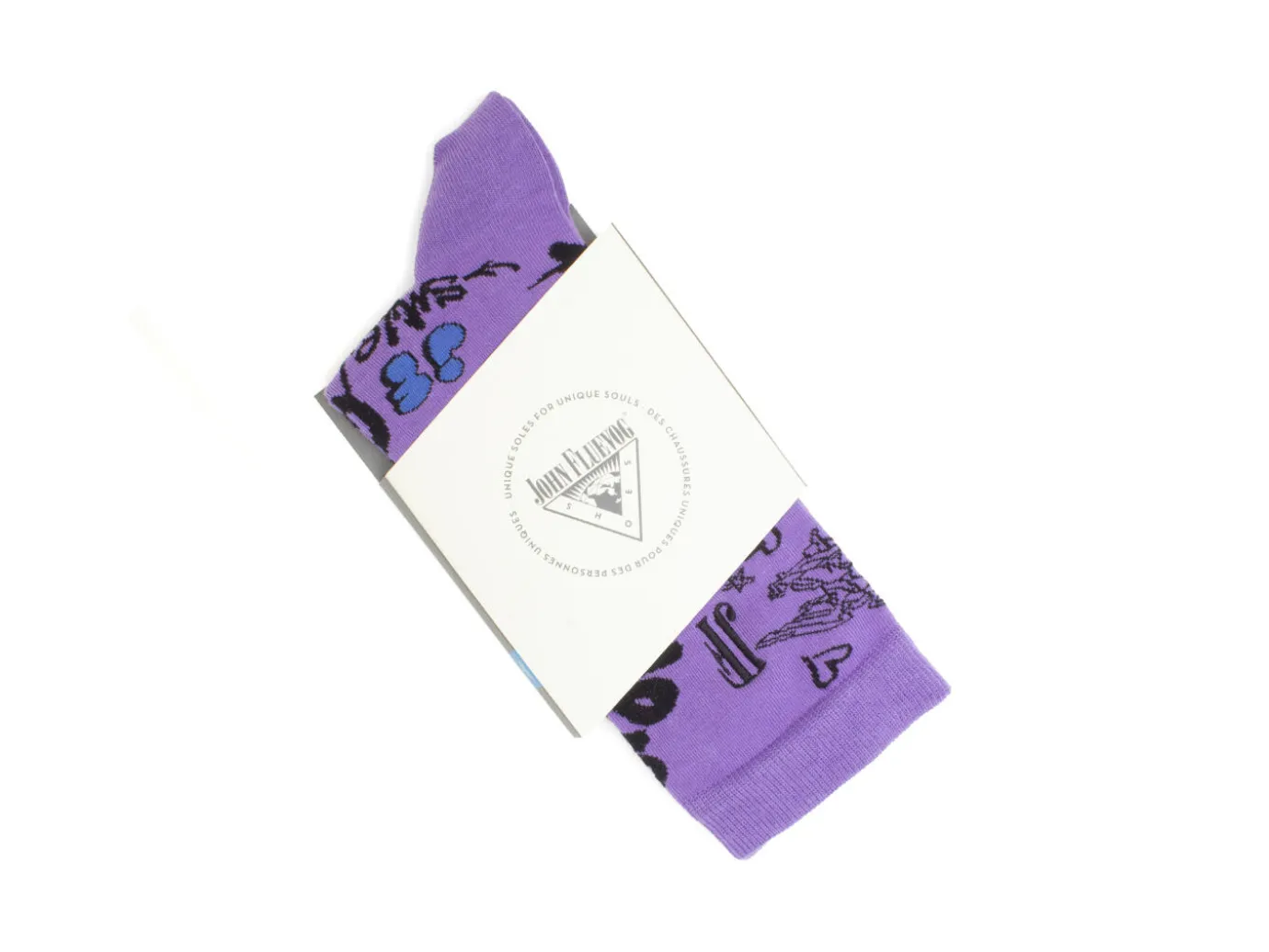 Fluevog Shoes Wolfie Vog Socks | Custom Graffiti Print Sock Purple Cheap