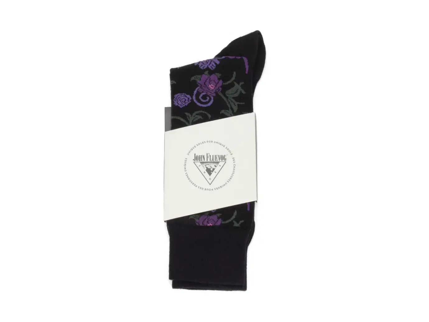 Fluevog Shoes Xay Xay Vog Socks | Custom Floral Sock Black/Purple Clearance