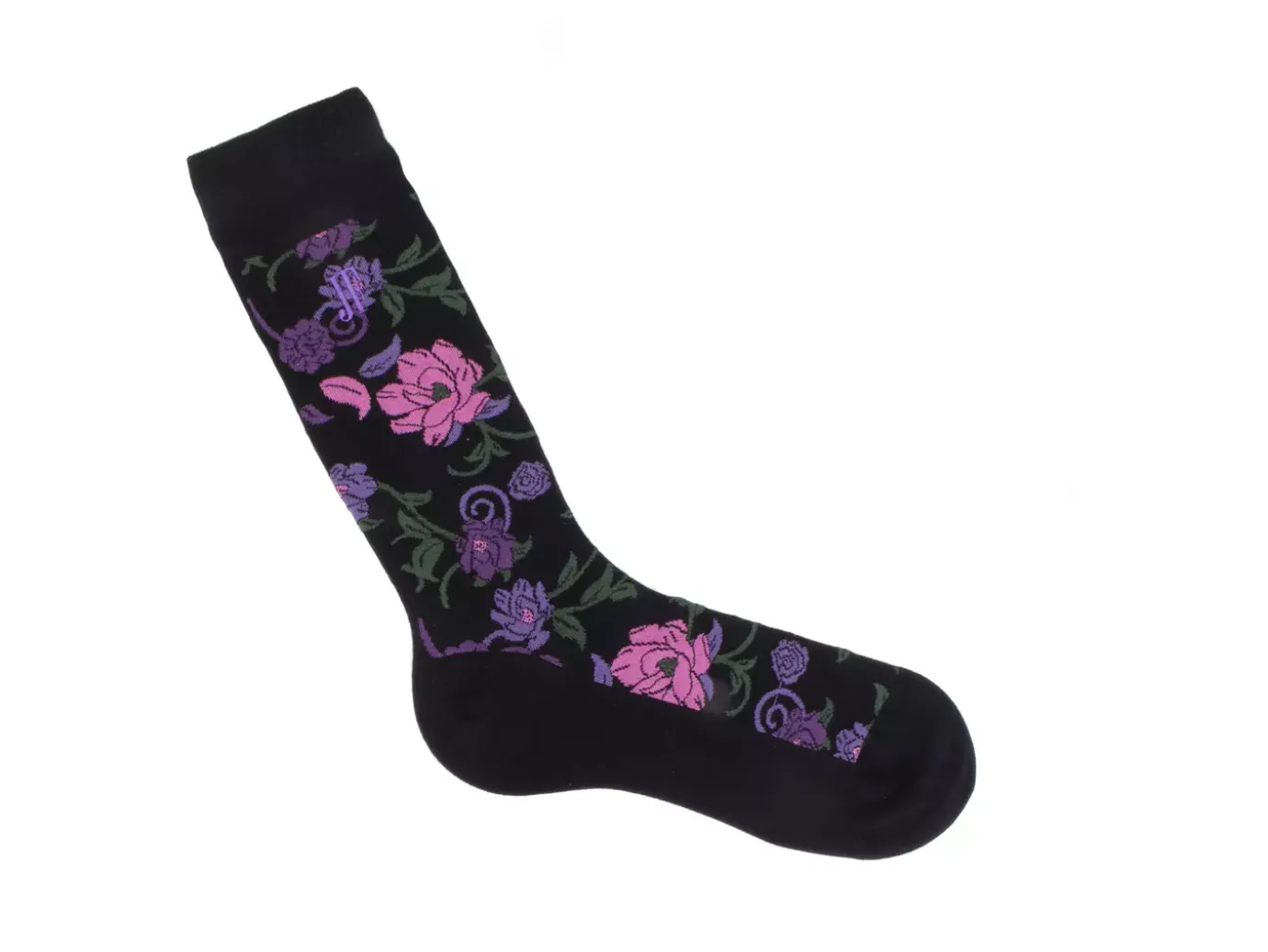 Fluevog Shoes Xay Xay Vog Socks | Custom Floral Sock Black/Purple Clearance