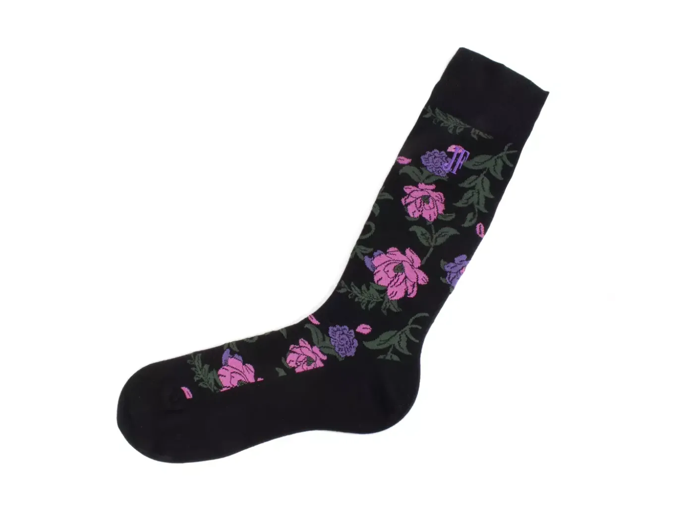 Fluevog Shoes Xay Xay Vog Socks | Custom Floral Sock Black/Purple Flash Sale